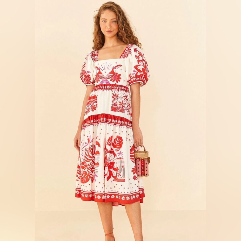 Farm Rio Off-White Rio Tiles Midi Dress